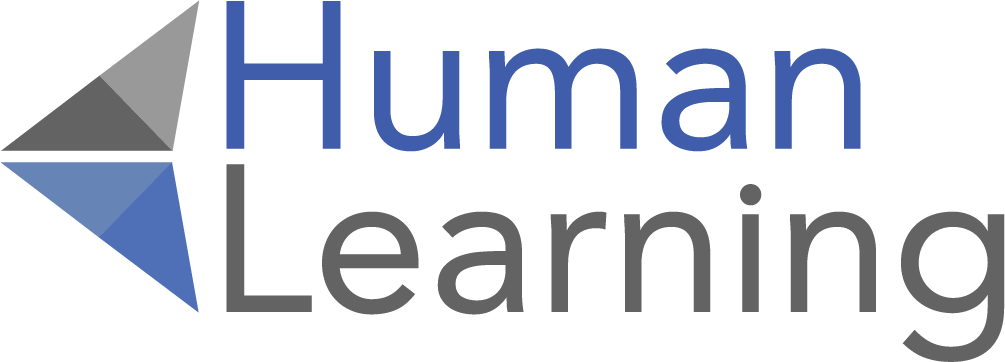 logo de human learning, una de las plataformas de e learning para empresas, es el nombre de la marca en gris